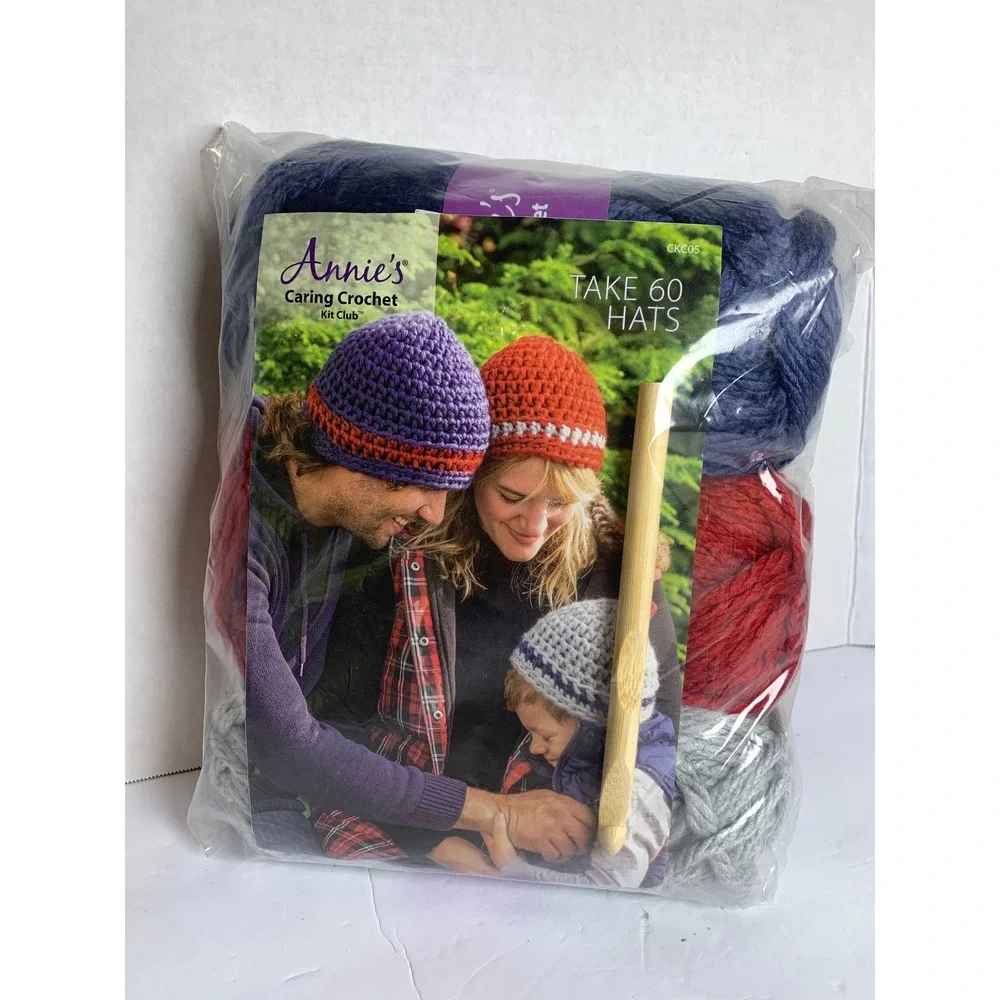 Annies Caring Crochet Kit Club Take 60 Hats Super Bulky Yarn Bamboo Hook CKC05
